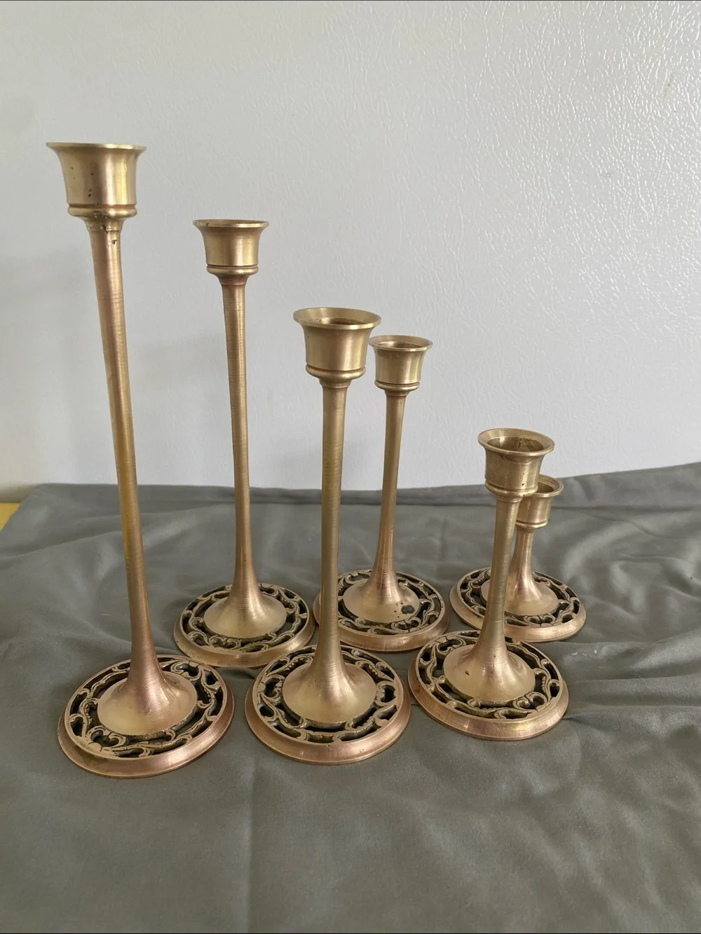 Antique Brass Taper Candle Holders Set of 6